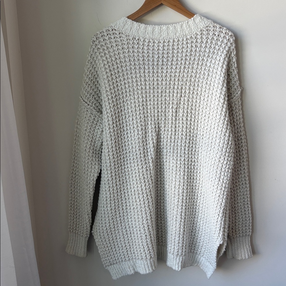 Free People Whistle Wool Blend Thermal Henley Sweater Top Cream Oversized Size M - Picture 3 of 11